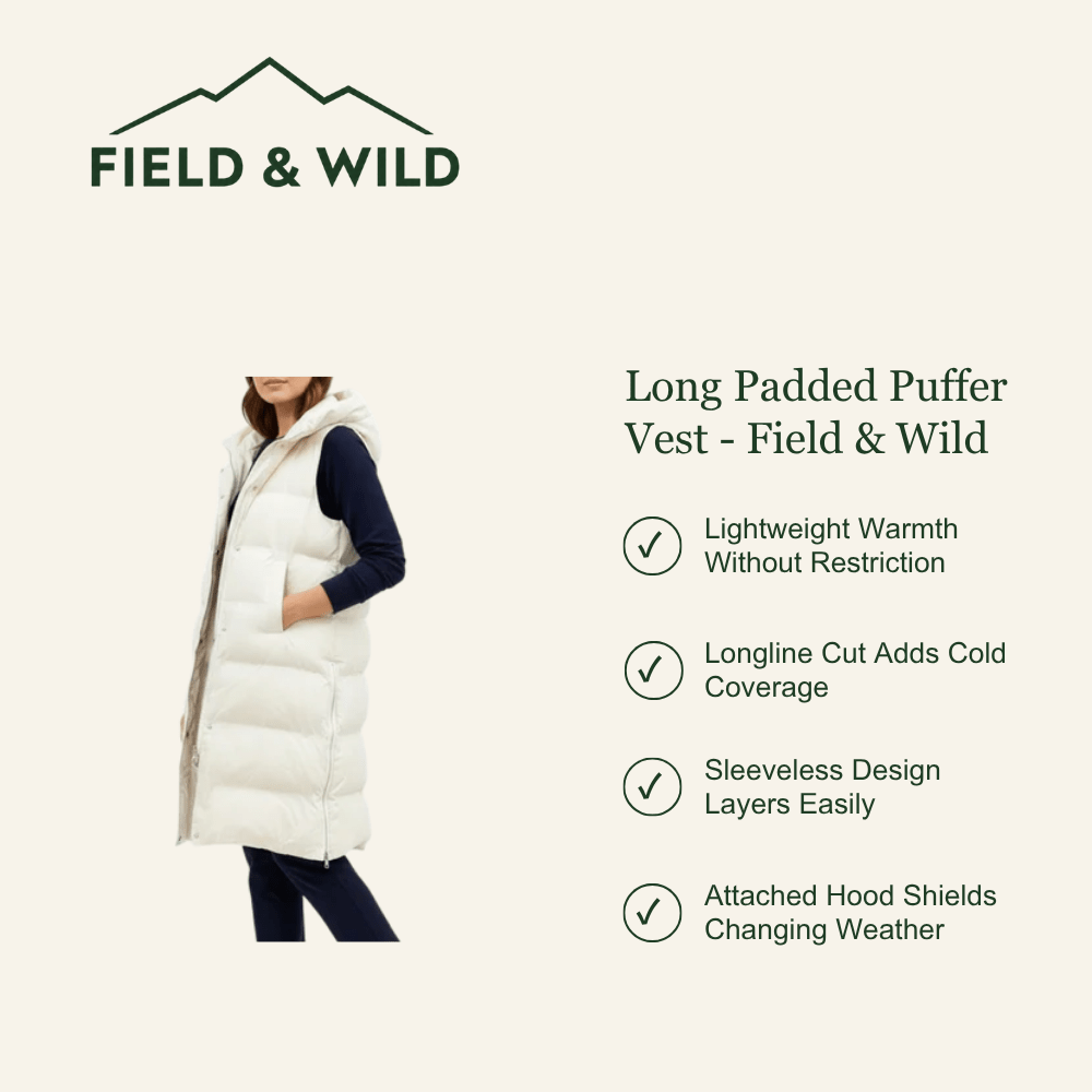 Longline Hooded Puffer Vest with Lightweight Padding-Field & Wild