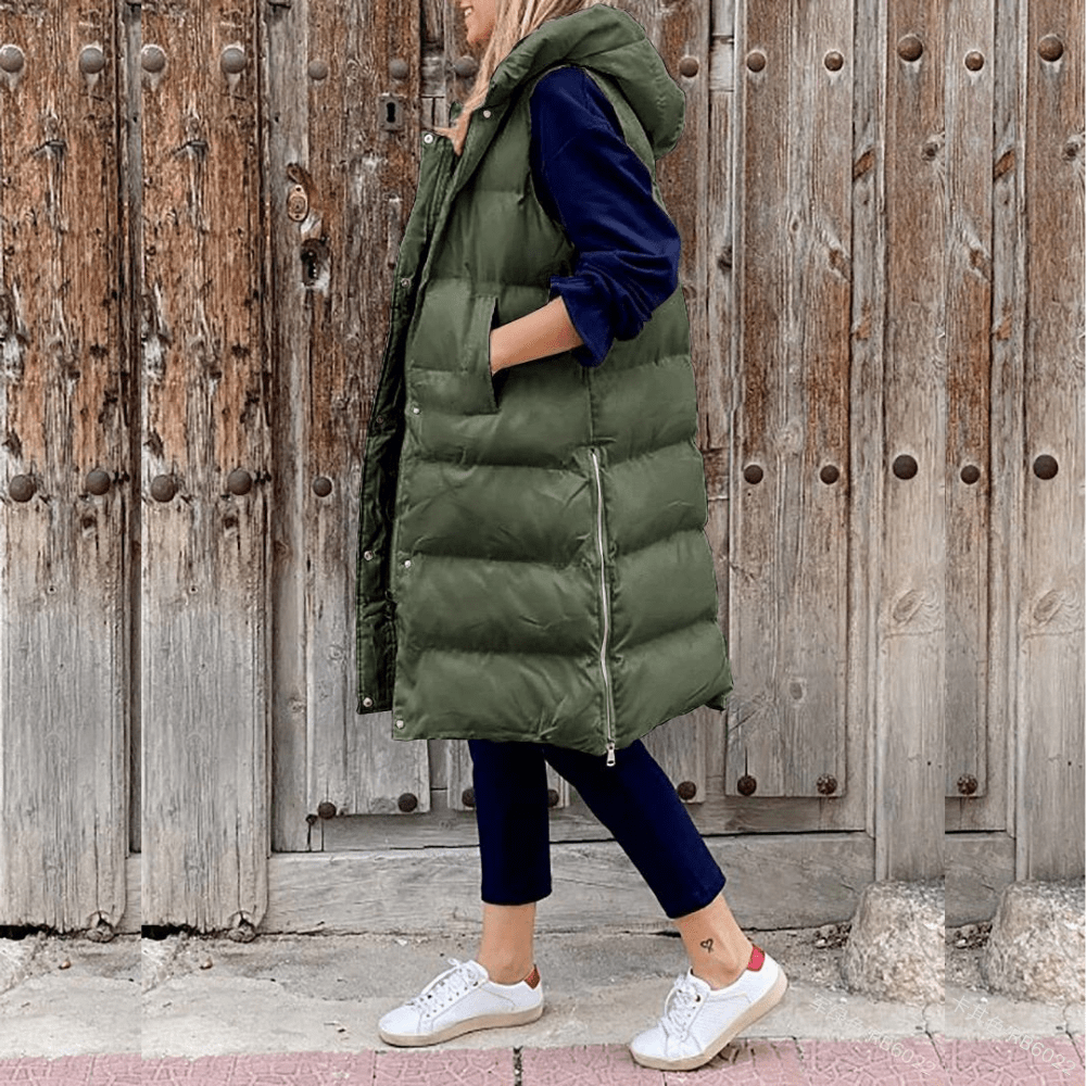 Longline Hooded Puffer Vest with Lightweight Padding-Field & Wild