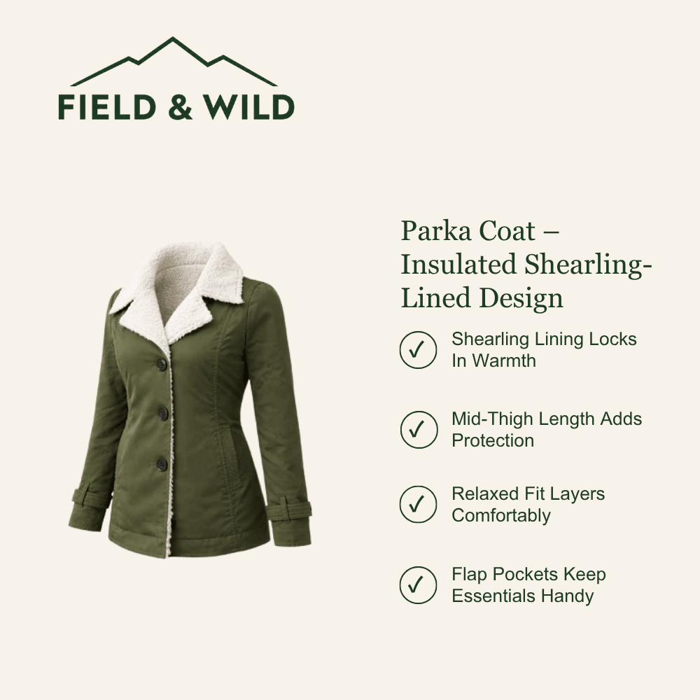 Shearling-Lined Insulated Parka Coat for Winter Outdoor Wear-Field & Wild