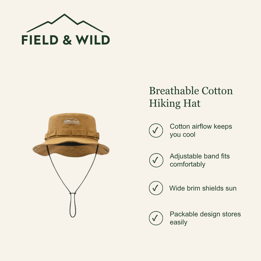 Breathable Cotton Hiking Hat with Adjustable Wide Brim - Field & Wild-Field & Wild