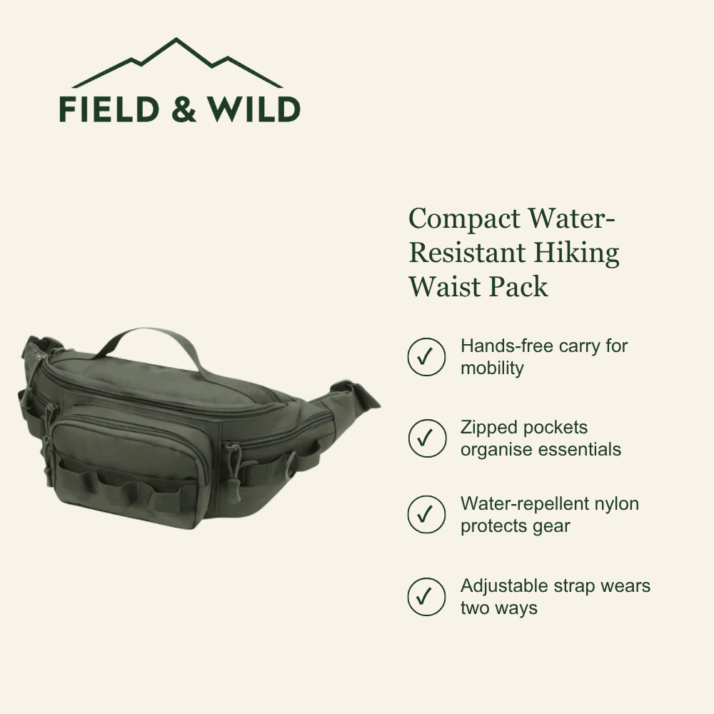 Compact Water-Resistant Hiking Waist Pack with Zipped Pockets-Field & Wild