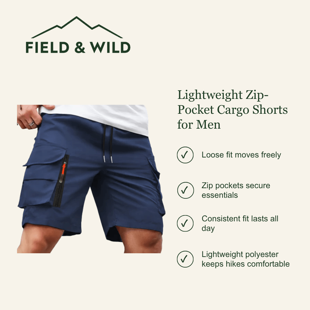 Men’s Lightweight Cargo Shorts with Secure Zip Pockets-Field & Wild
