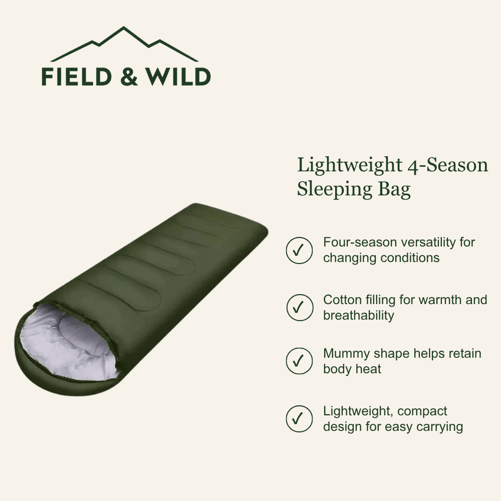 Lightweight 4-Season Sleeping Bag – Warm Cotton Mummy Style-Field & Wild