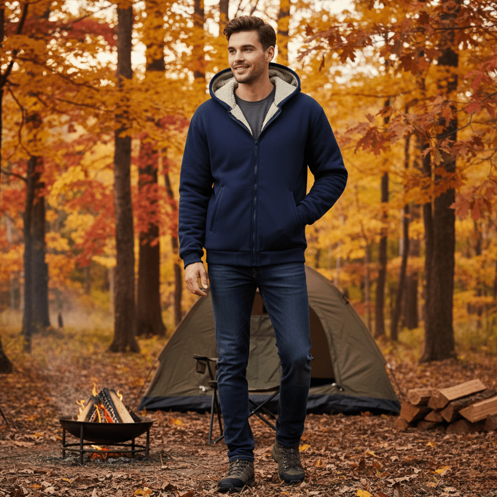 Men’s Sherpa-Lined Fleece Hoodie with Full Zip-Field & Wild