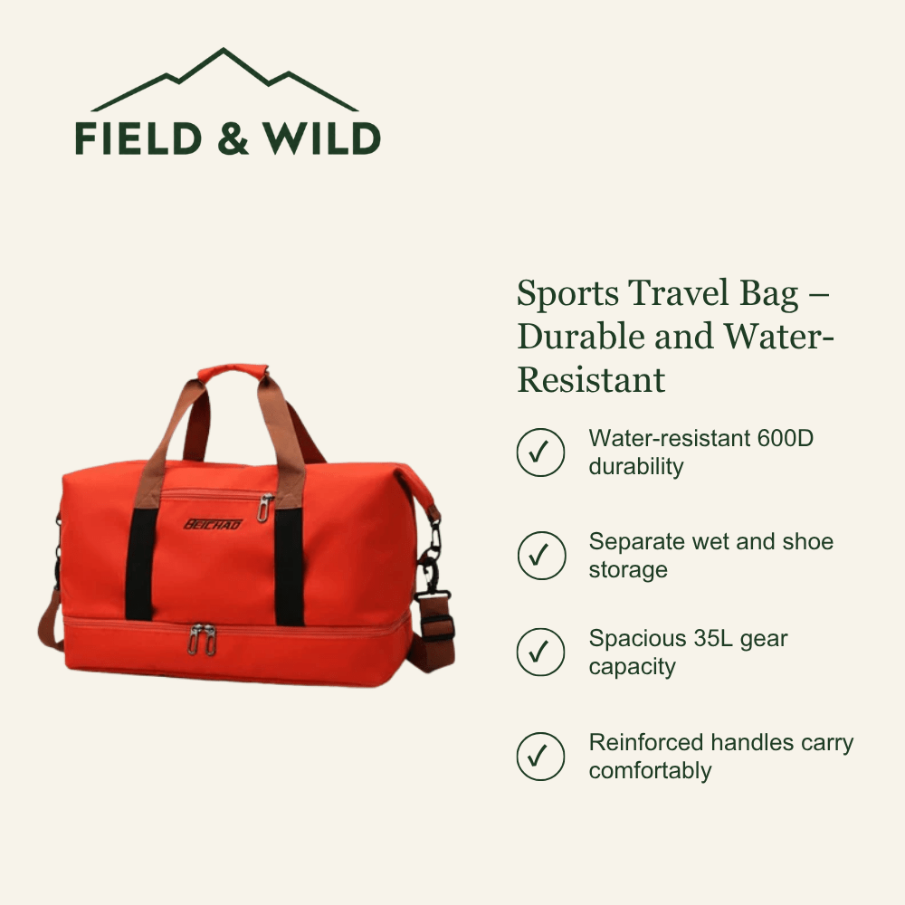 Water-Resistant Sports Travel Bag with Separate Shoe Compartment-Field & Wild