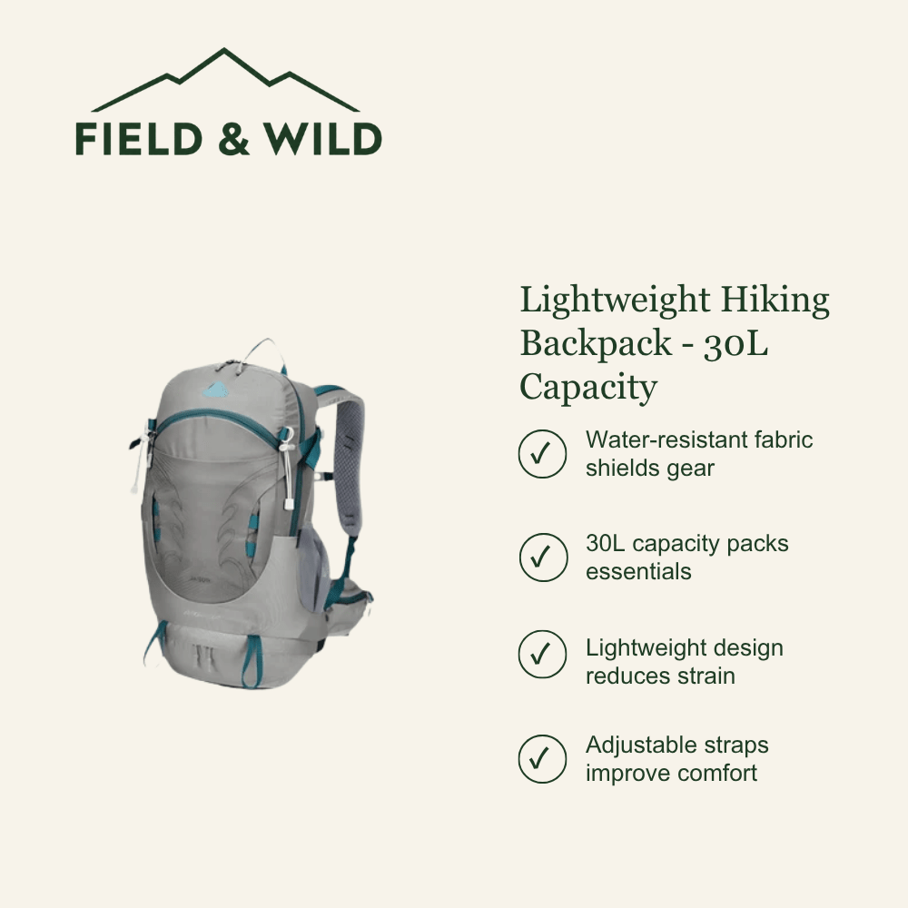 Water-Resistant 30L Day Hiking Backpack with Adjustable Straps-Field & Wild