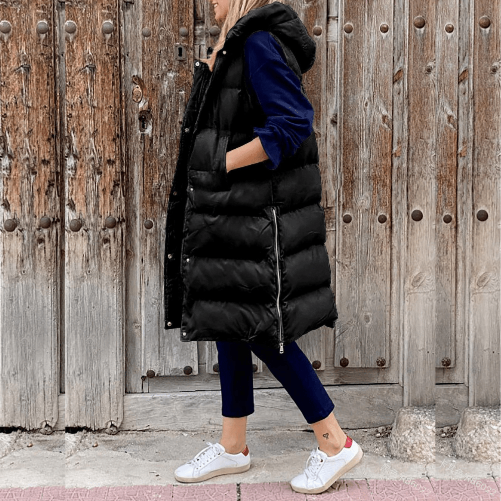 Longline Hooded Puffer Vest with Lightweight Padding-Field & Wild