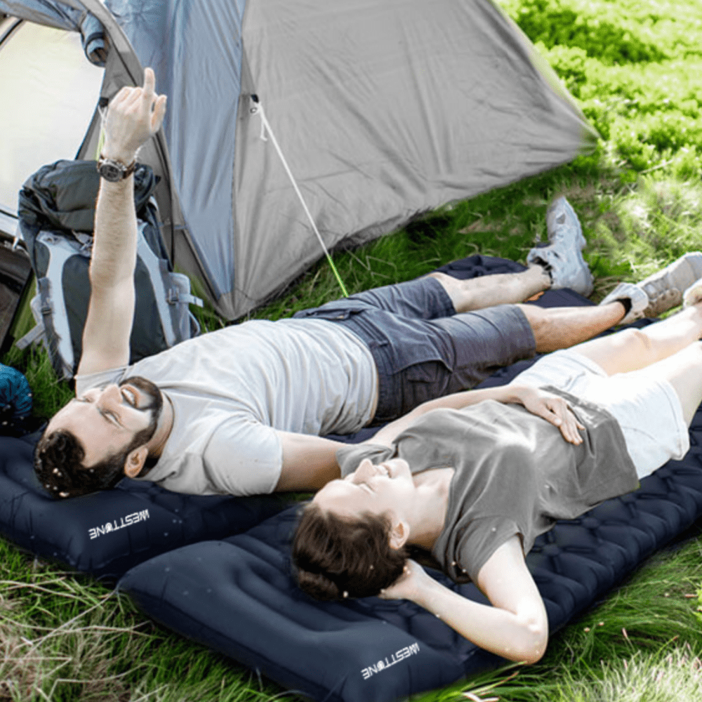Inflatable Camping Sleeping Mat with Built-In Foot Pump-Field & Wild