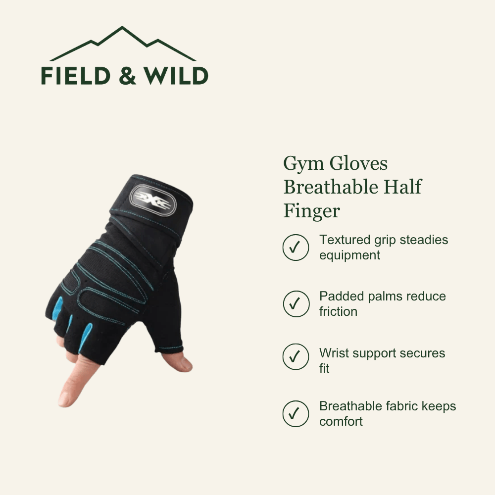 Half-Finger Gym Gloves with Breathable Grip & Wrist Support-Field & Wild