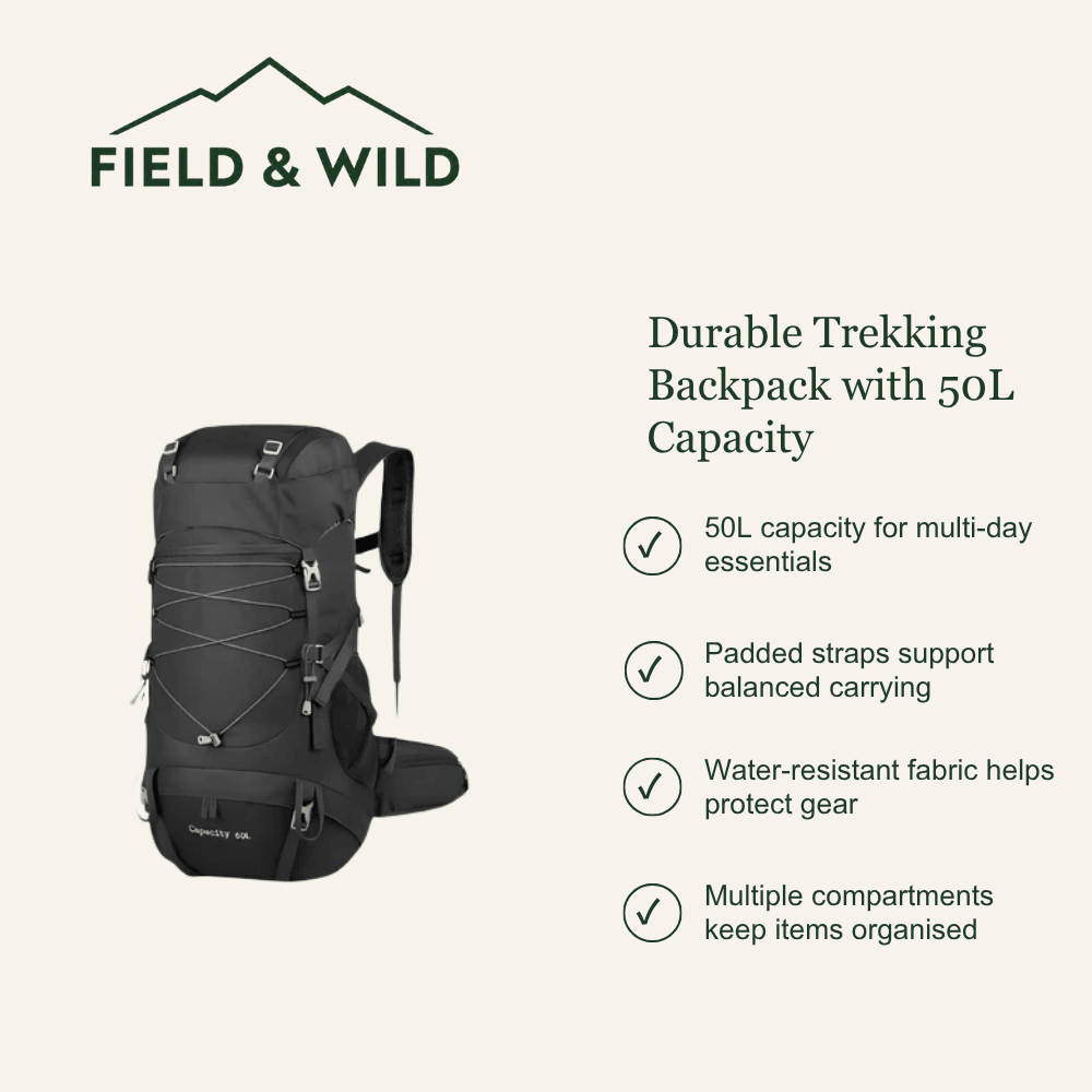 Durable Trekking Backpack with 50L Capacity - Field & Wild-Field & Wild