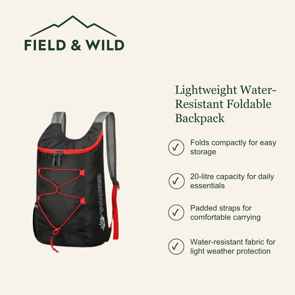 Lightweight Water-Resistant Foldable Backpack – 20L Capacity-Field & Wild