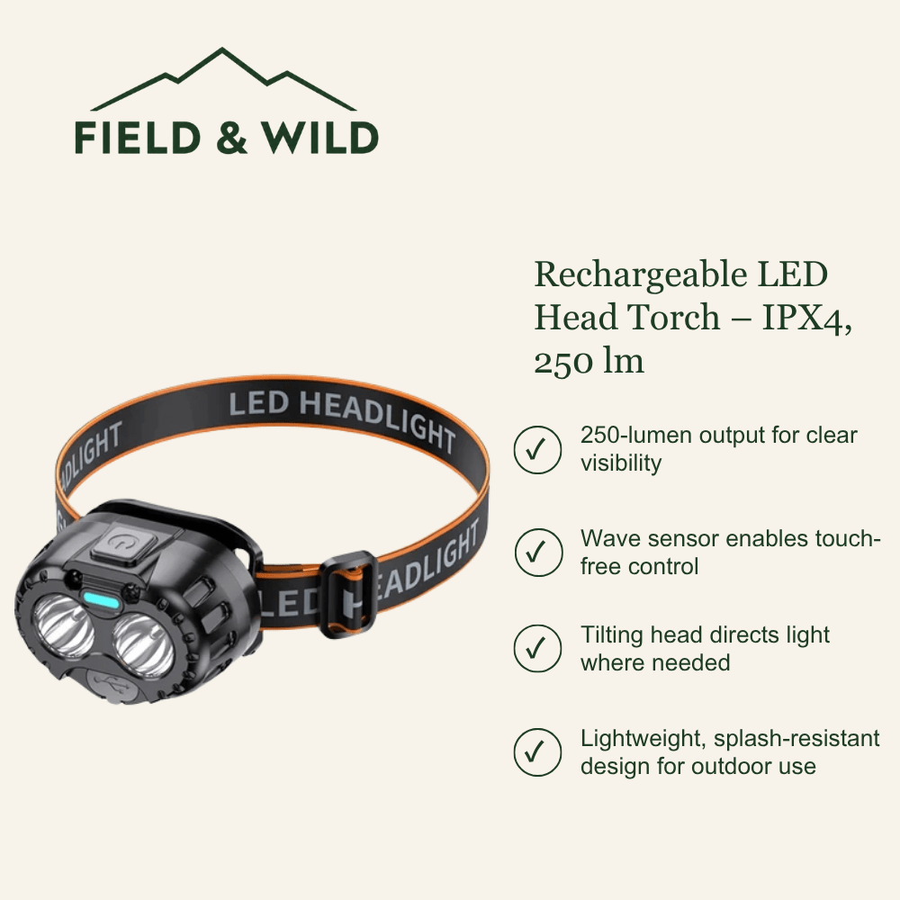 Rechargeable LED Head Torch – IPX4, 250 lm - Field & Wild-Field & Wild