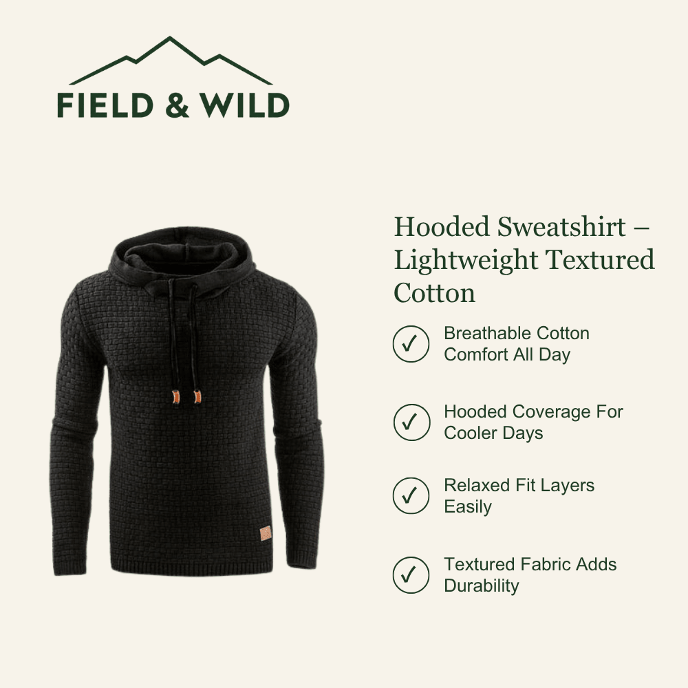 Lightweight Cotton Hooded Sweatshirt for Outdoor Layering-Field & Wild
