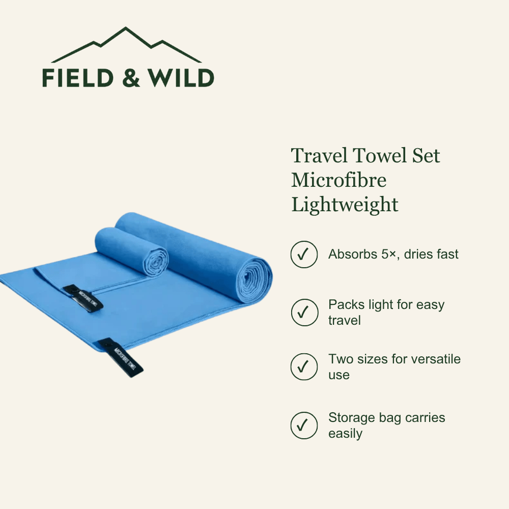 Quick-Dry Microfibre Travel Towel Set with Carry Bag-Field & Wild