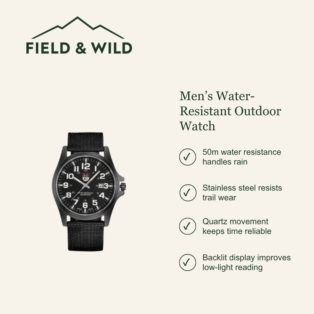 Men’s Water-Resistant Outdoor Watch with Stopwatch & Backlit Display-Field & Wild