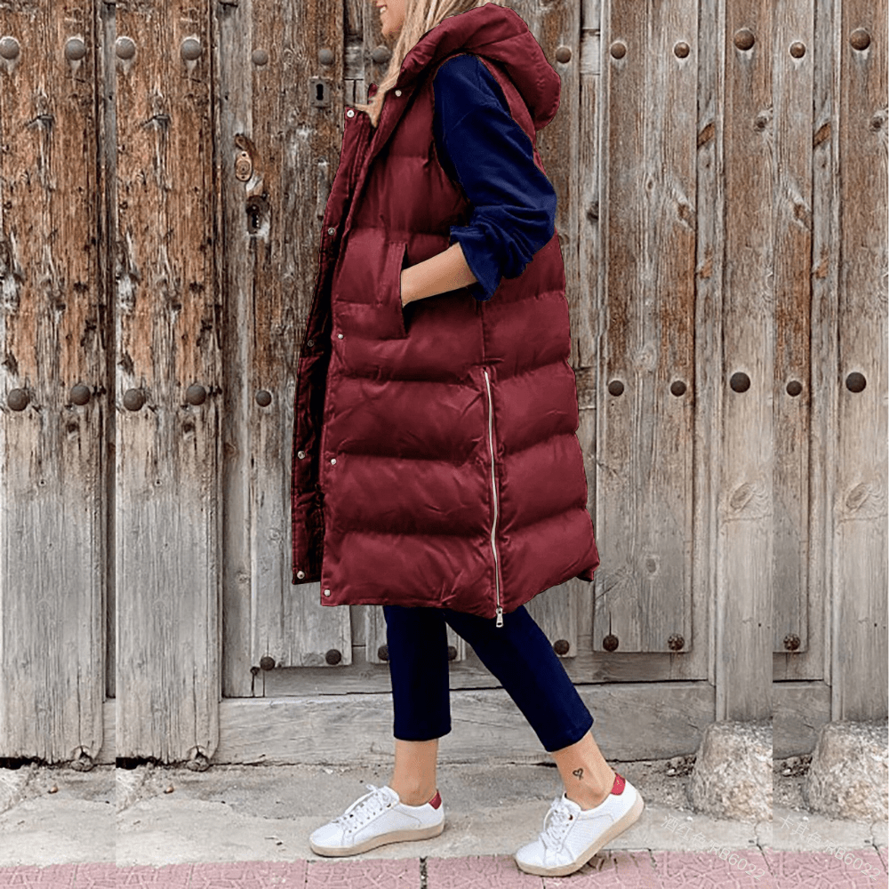 Longline Hooded Puffer Vest with Lightweight Padding-Field & Wild