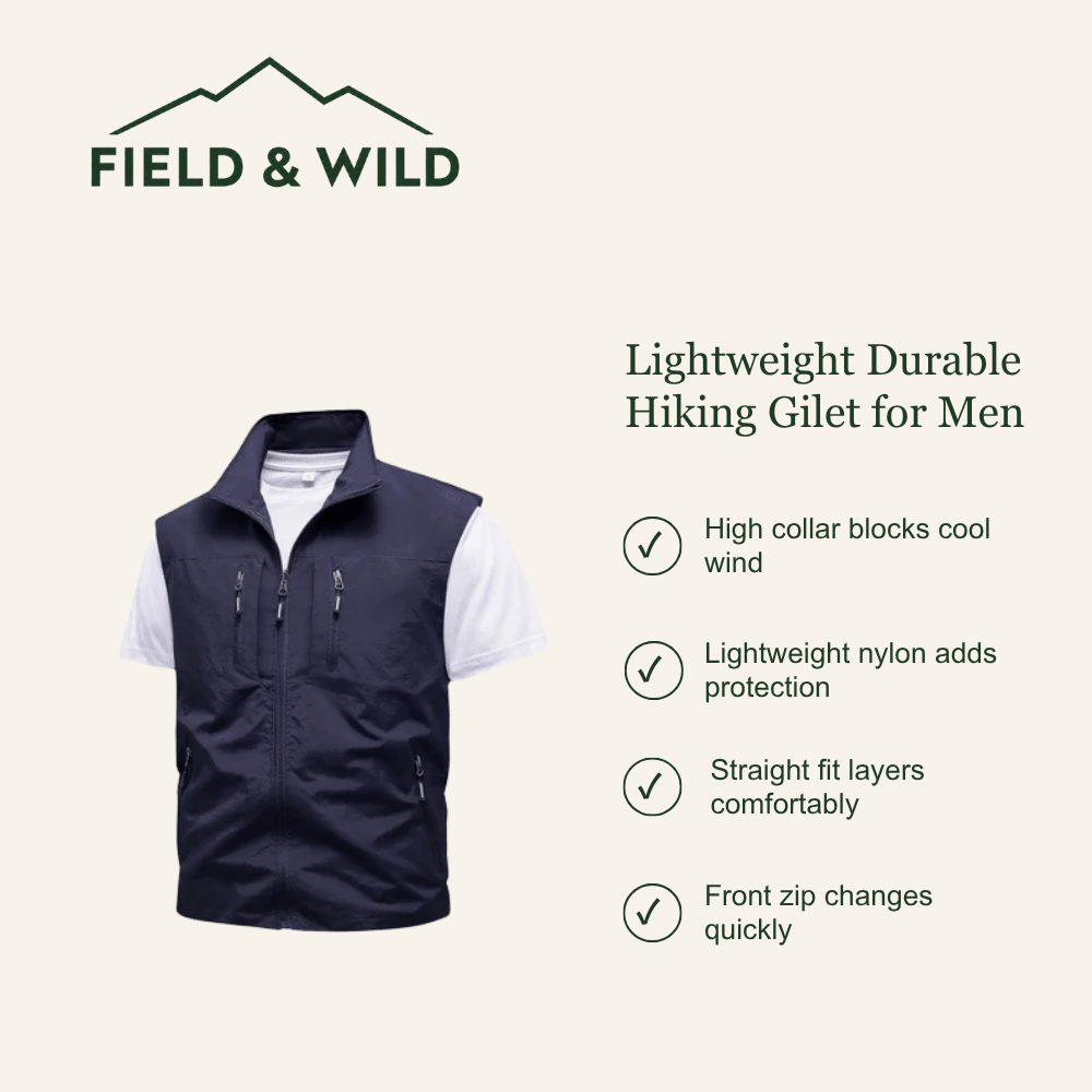 Men’s Lightweight Hiking Gilet with High Collar-Field & Wild