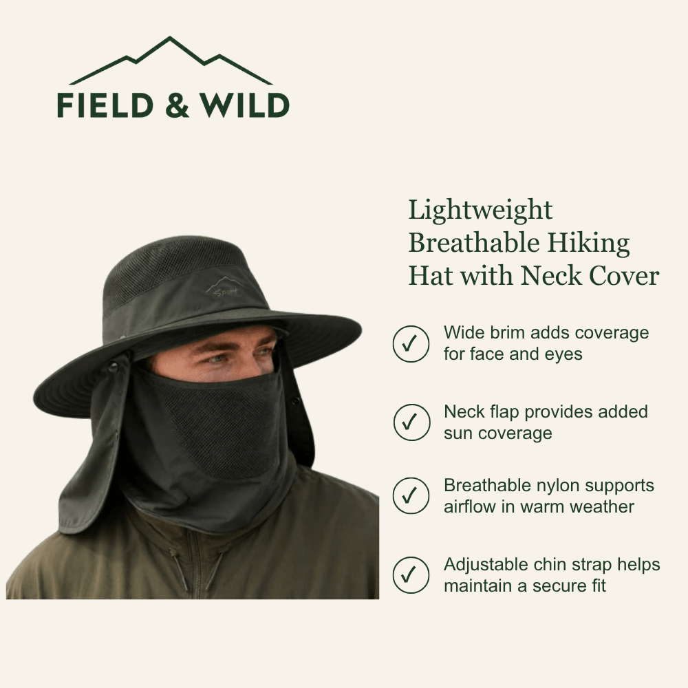 Lightweight Breathable Hiking Hat with Neck Cover - Field & Wild-Field & Wild