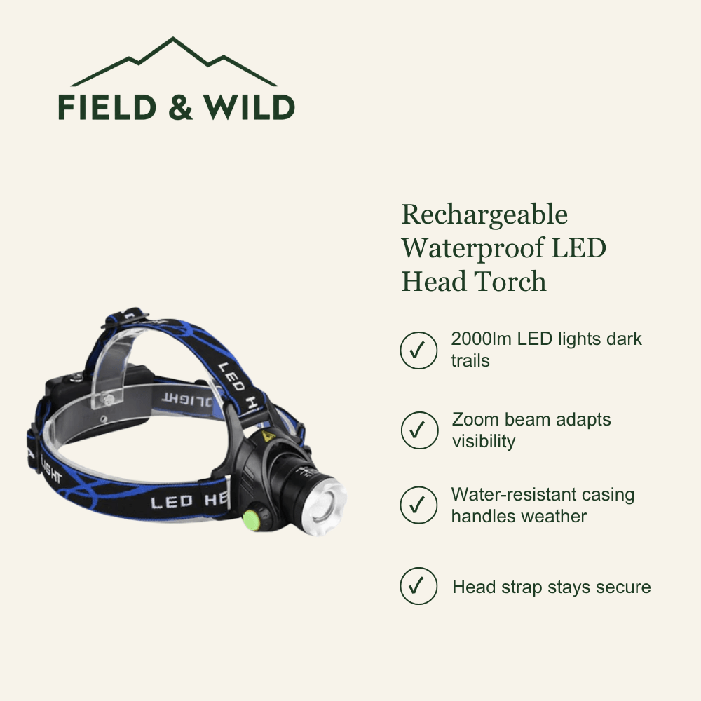 Rechargeable LED Head Torch with Zoom Function - Field & Wild-Field & Wild
