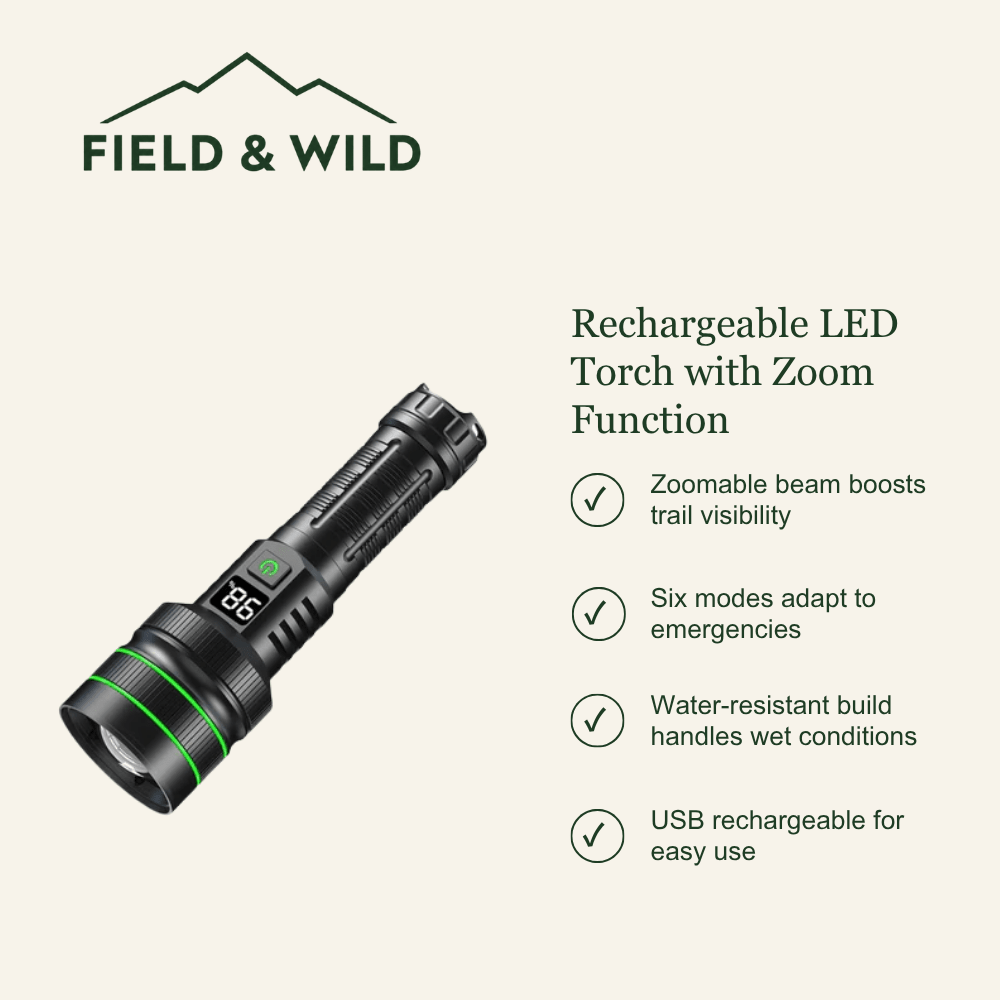 Rechargeable LED Torch with Zoom Function for Outdoor Use-Field & Wild