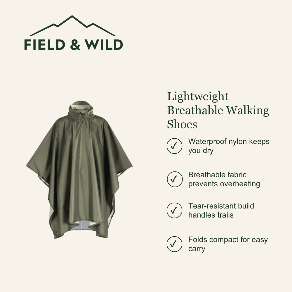 Foldable Waterproof Hiking Poncho with Adjustable Hood-Field & Wild