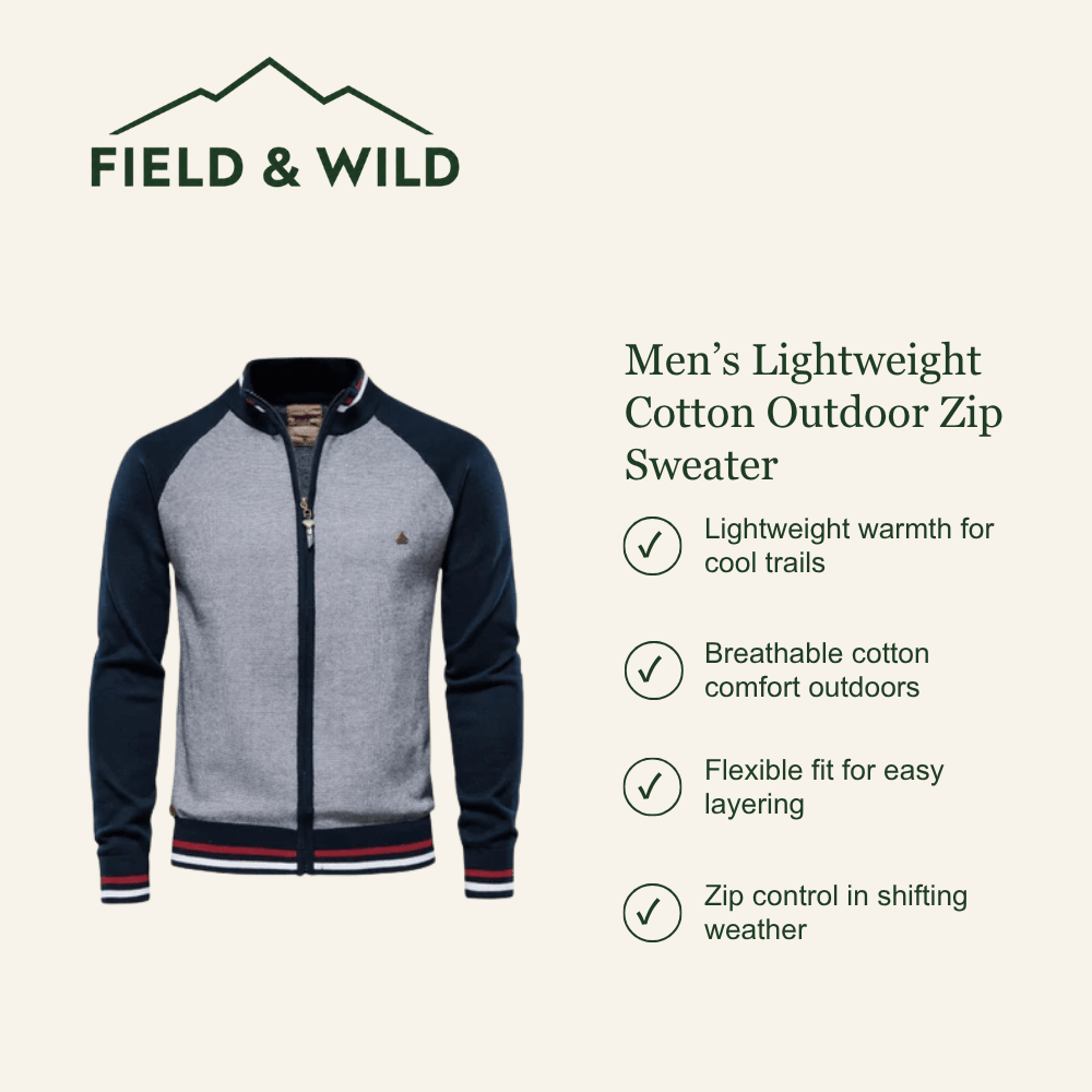 Men’s Cotton Zip Sweater for Outdoor Layering-Field & Wild