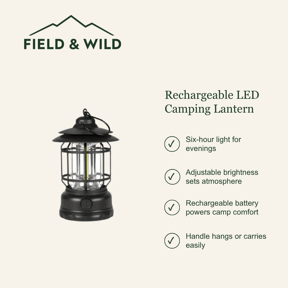 Rechargeable LED Camping Lantern with USB Charging & Adjustable Brightness-Field & Wild