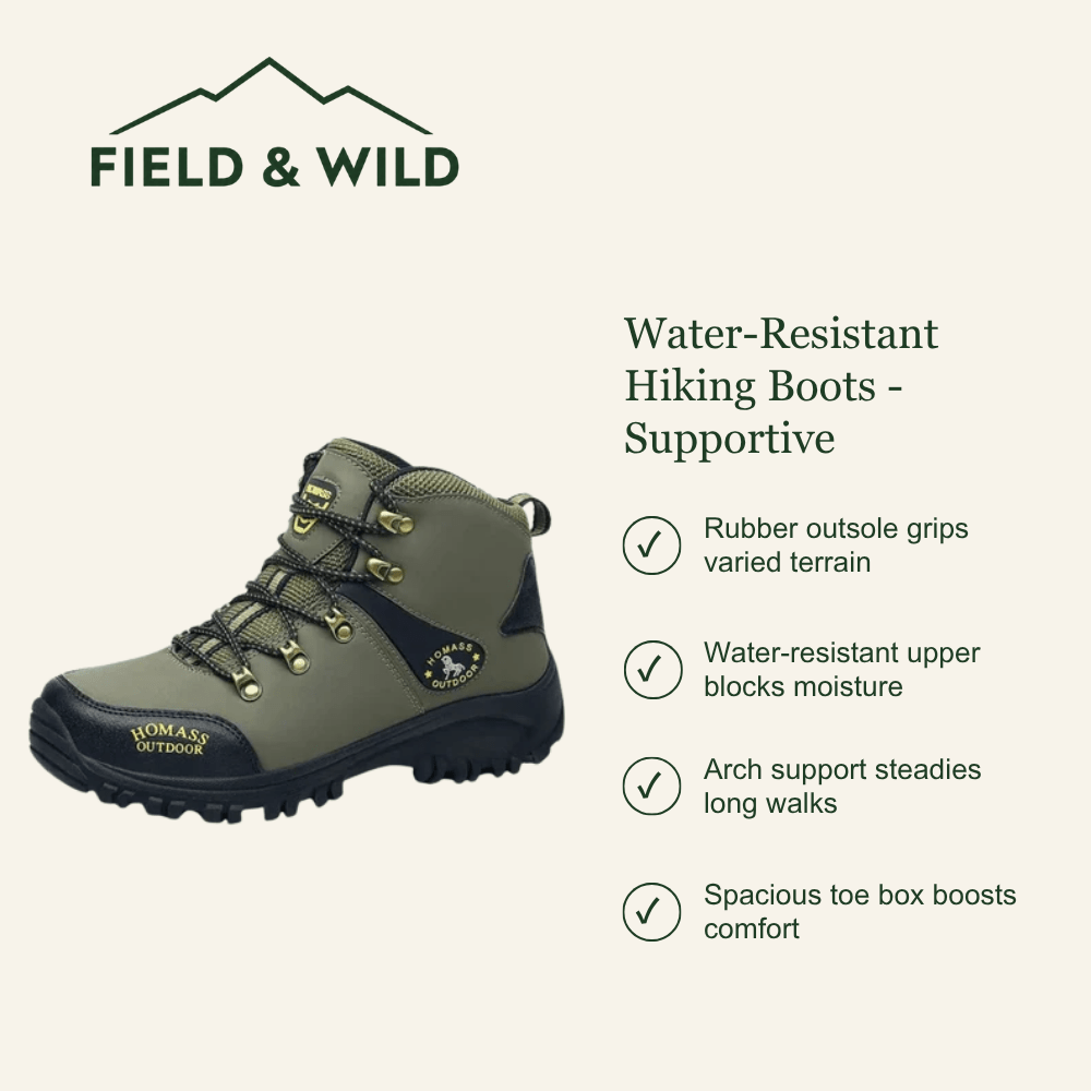 Supportive Water-Resistant Hiking Boots with Grip Sole-Field & Wild