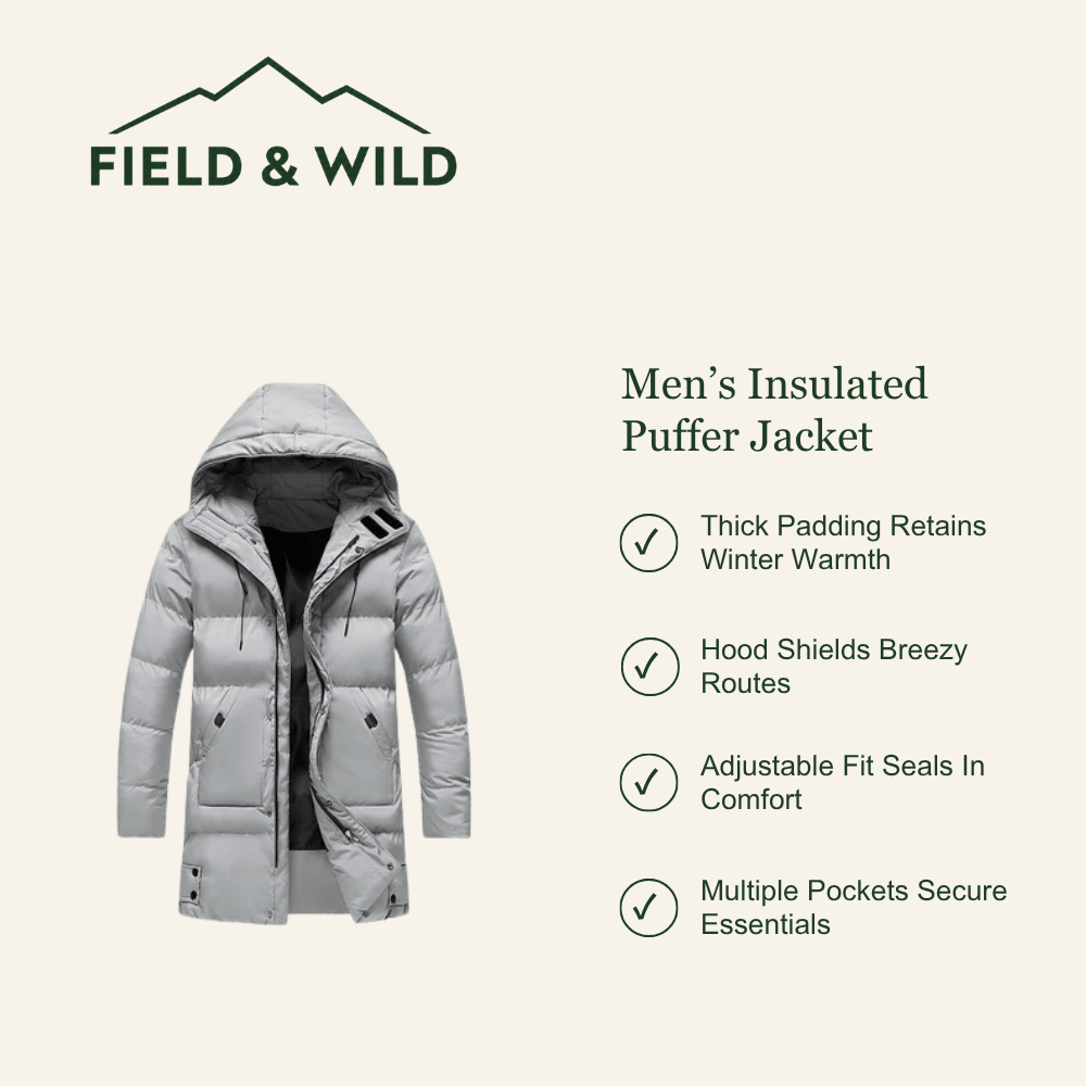 Men’s Hooded Puffer Jacket with Insulated Winter Padding-Field & Wild