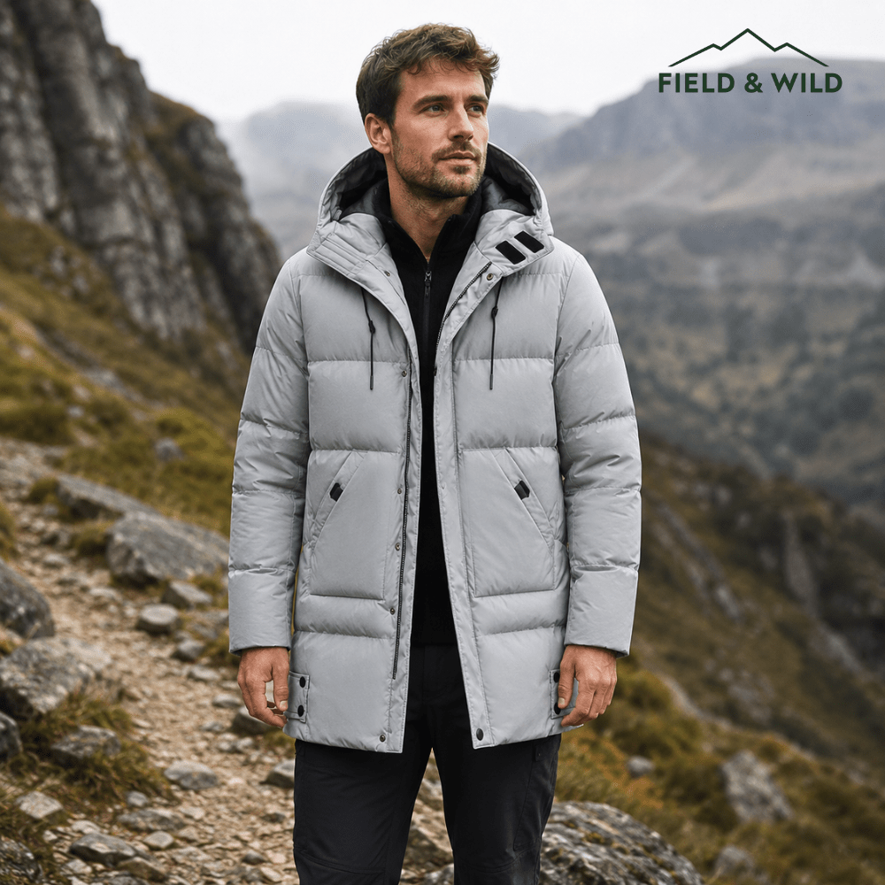 Men’s Hooded Puffer Jacket with Insulated Winter Padding-Field & Wild