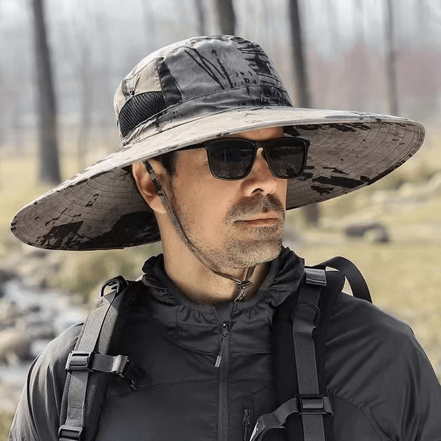 Men’s Wide-Brim Sun Hat with UV Protection & Adjustable Chin Strap-Field & Wild