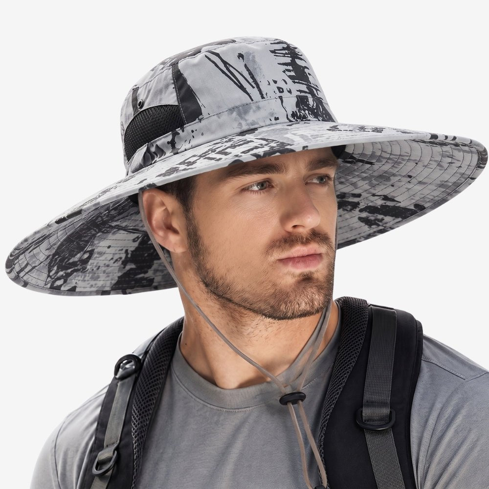 Men’s Wide-Brim Sun Hat with UV Protection & Adjustable Chin Strap-Field & Wild