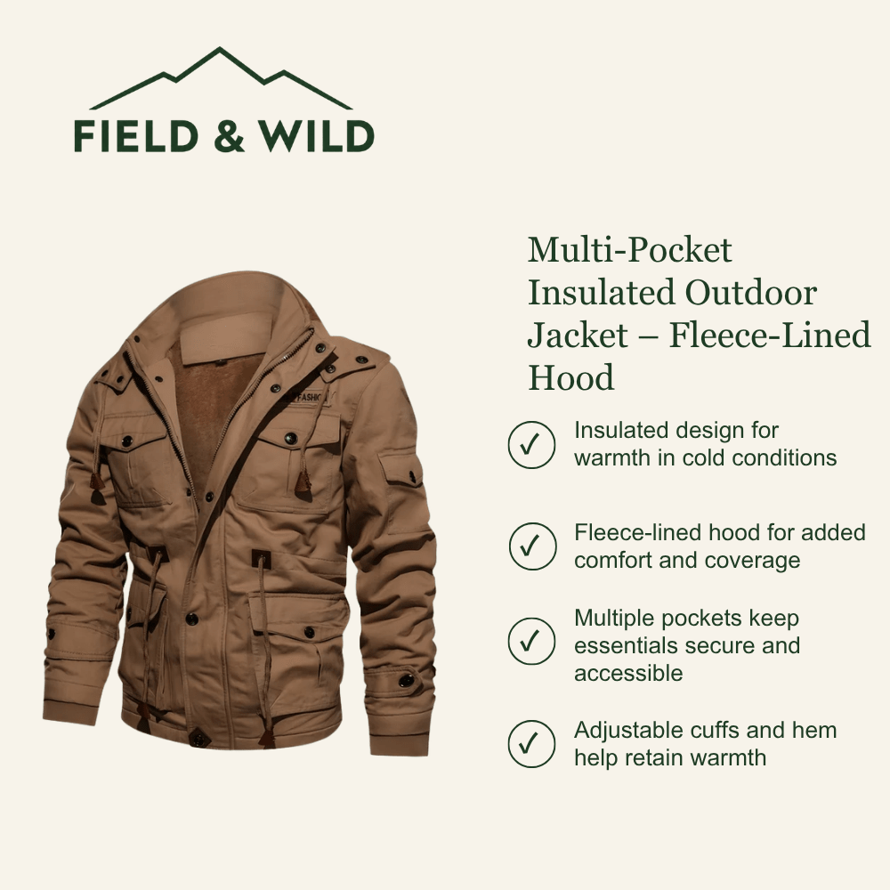 Multi-Pocket Insulated Outdoor Jacket – Fleece-Lined Hood-Field & Wild