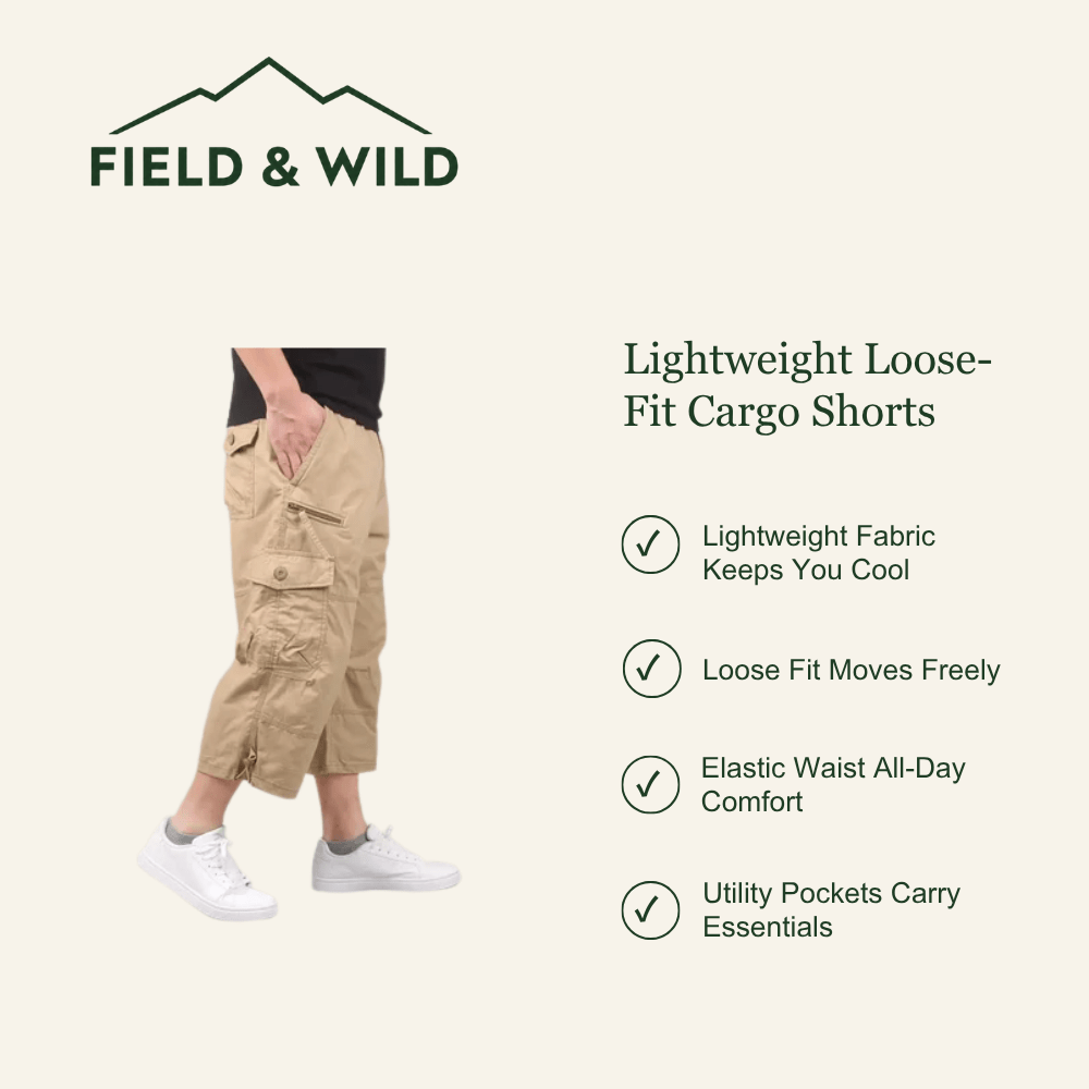 Lightweight Cargo Shorts with Loose Fit & Utility Pockets-Field & Wild