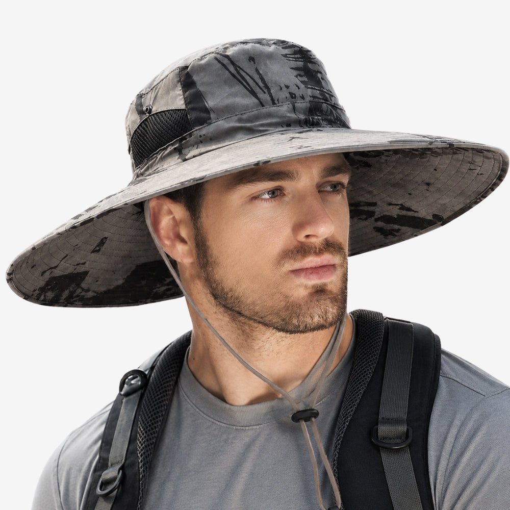 Men’s Wide-Brim Sun Hat with UV Protection & Adjustable Chin Strap-Field & Wild