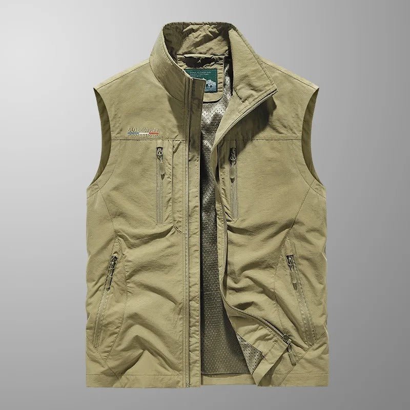 Water-Resistant Sleeveless Cargo Vest with Mesh Lining-Field & Wild