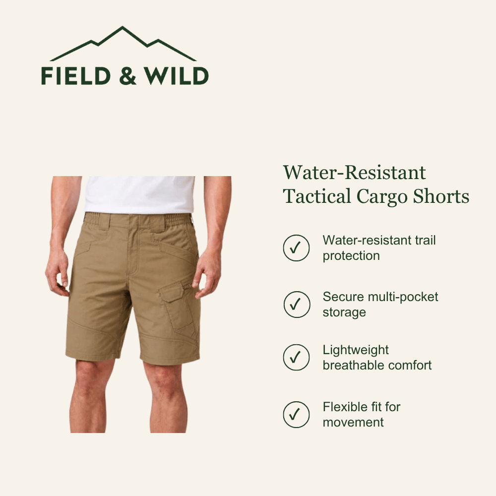 Water-Resistant Tactical Cargo Shorts for Hiking & Outdoor Wear-Field & Wild