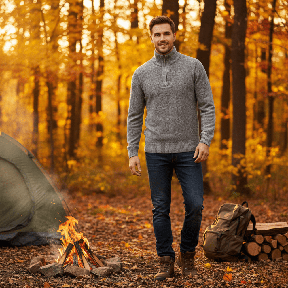 Men’s Half-Zip Thermal Fleece Jumper with Breathable Knit-Field & Wild