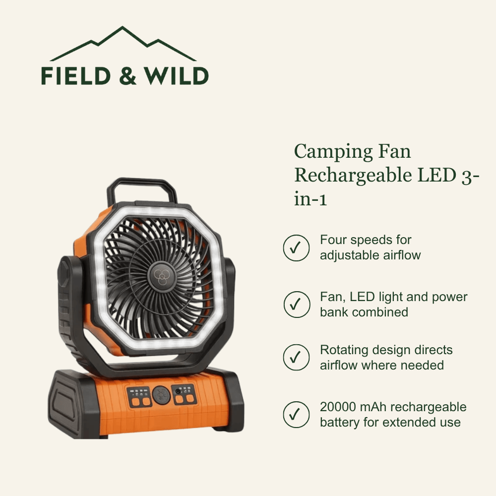 Camping Fan Rechargeable LED 3-in-1 - Field & Wild-Field & Wild