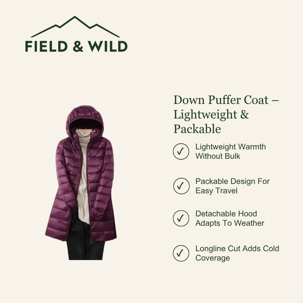 Lightweight Packable Down Coat with Detachable Hood-Field & Wild