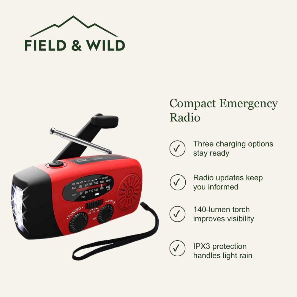 Compact Emergency Radio with LED Light & 1200mAh Power Bank-Field & Wild