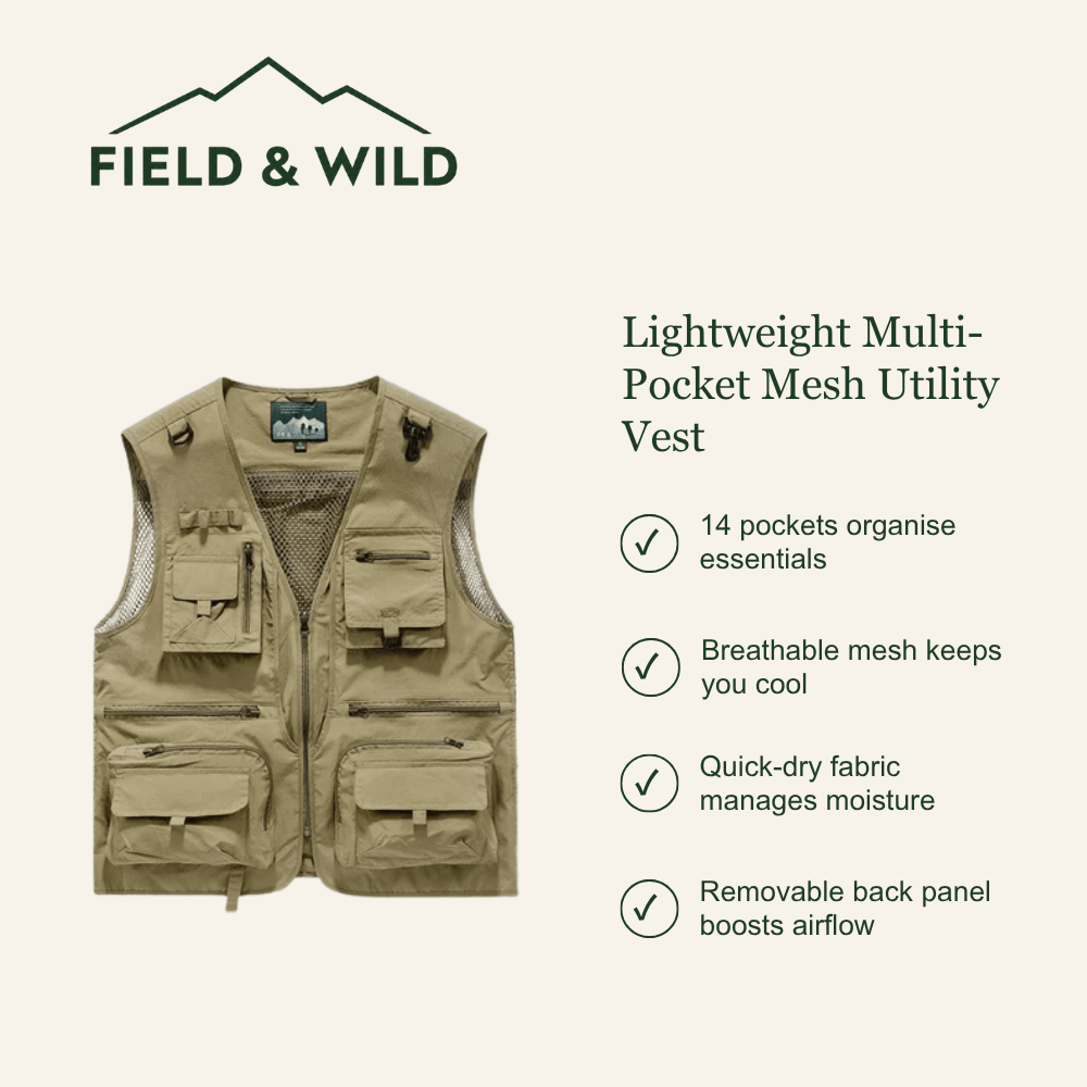 Lightweight Mesh Utility Vest with 14 Multi-Pocket Storage-Field & Wild