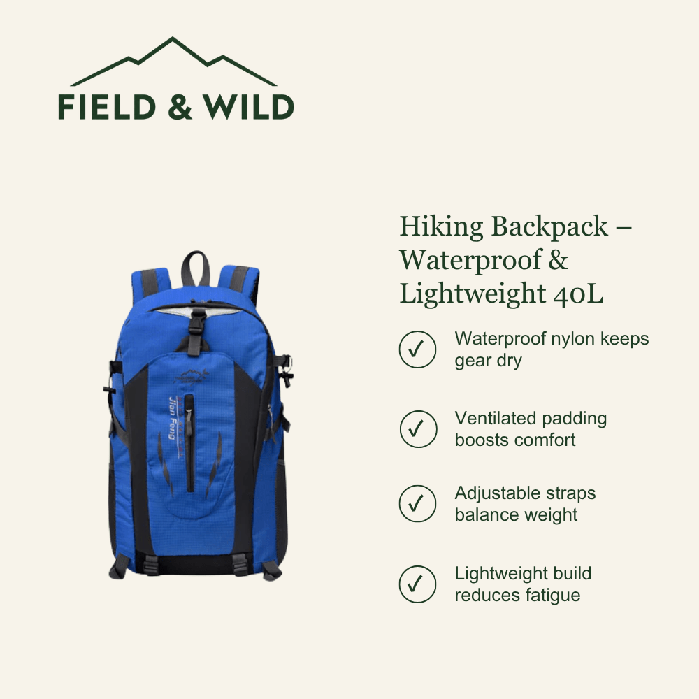 Waterproof 40L Hiking Backpack with Lightweight Rucksack Design-Field & Wild