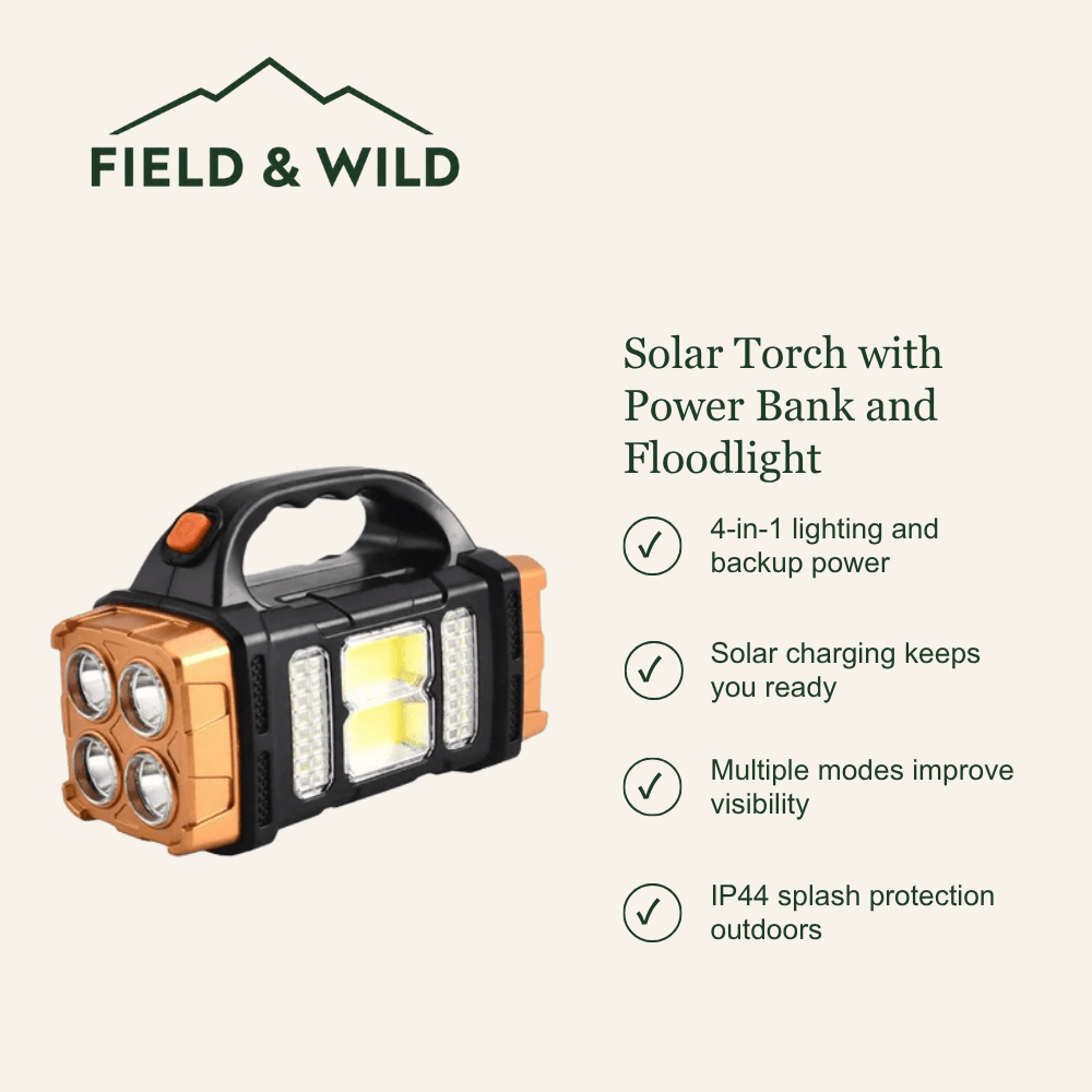 Solar Torch with Power Bank & Floodlight for Outdoor Use-Field & Wild