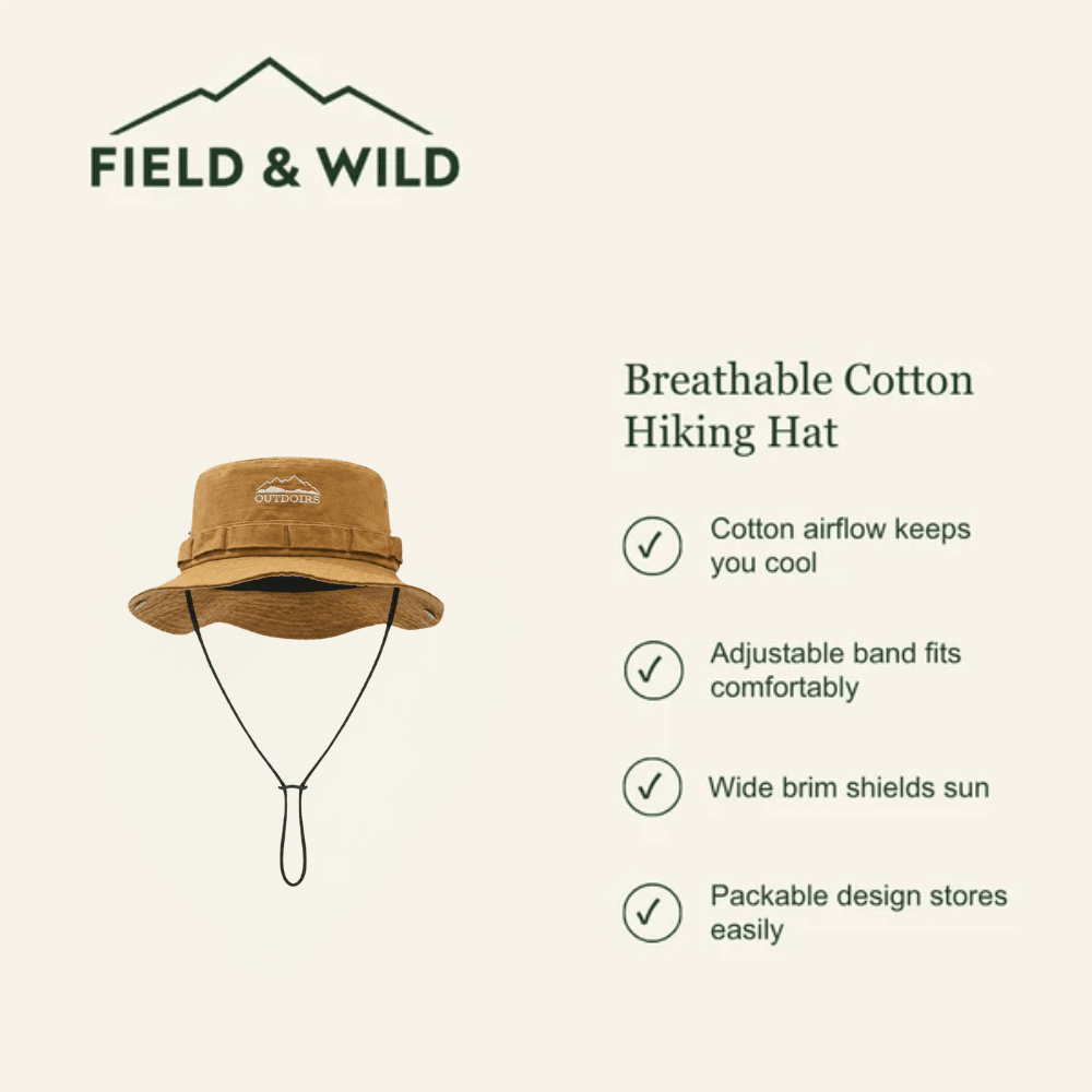 Breathable Cotton Hiking Hat with Adjustable Wide Brim - Field & Wild-Field & Wild