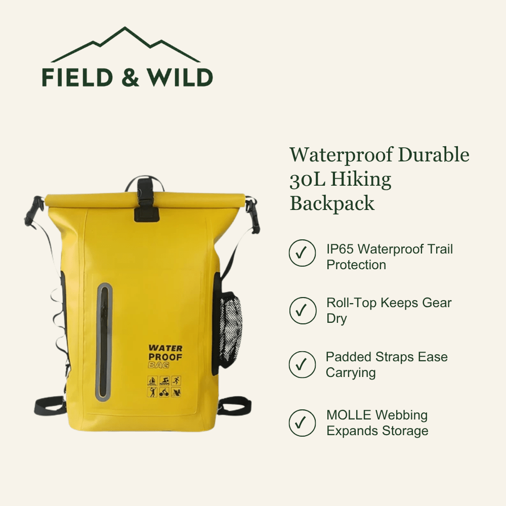 Waterproof 30L Roll-Top Hiking Backpack with PVC Build-Field & Wild